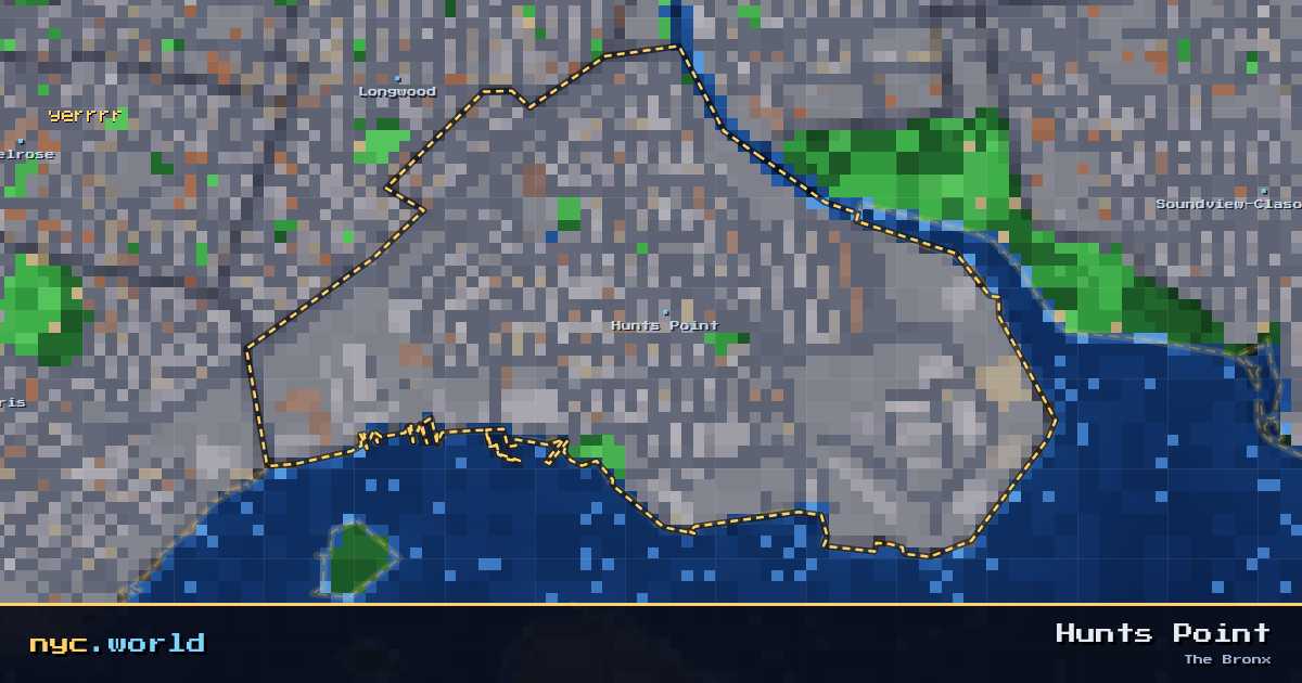 pixel-art map of Hunts Point, The Bronx on nyc.world