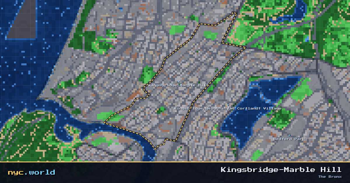 pixel-art map of Kingsbridge-Marble Hill, The Bronx on nyc.world