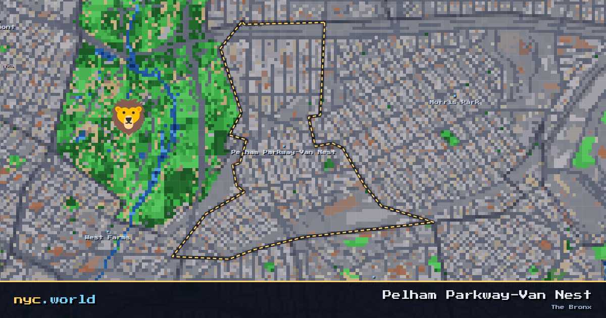 pixel-art map of Pelham Parkway-Van Nest, The Bronx on nyc.world