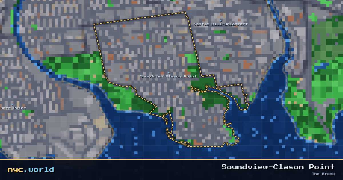 pixel-art map of Soundview-Clason Point, The Bronx on nyc.world