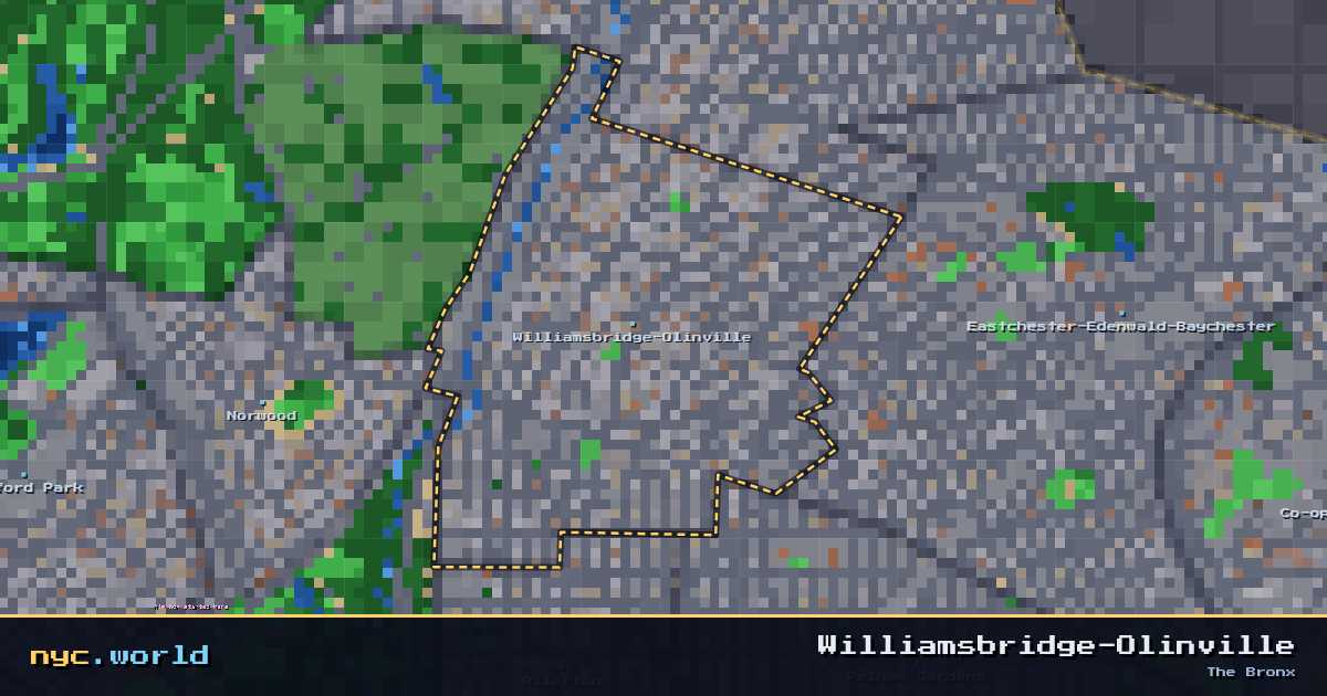 pixel-art map of Williamsbridge-Olinville, The Bronx on nyc.world