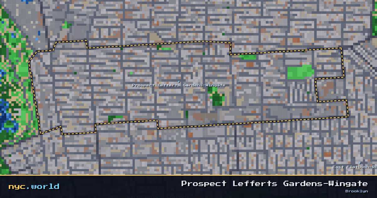 pixel-art map of Prospect Lefferts Gardens-Wingate, Brooklyn on nyc.world