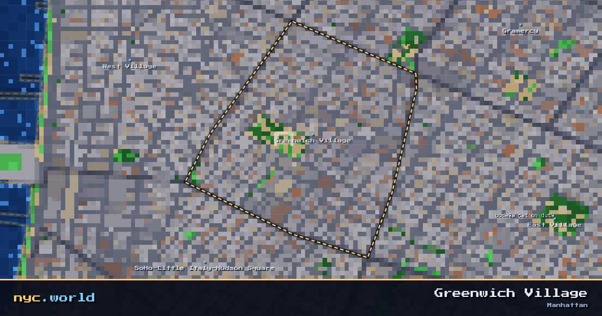 pixel-art map of Greenwich Village, Manhattan on nyc.world