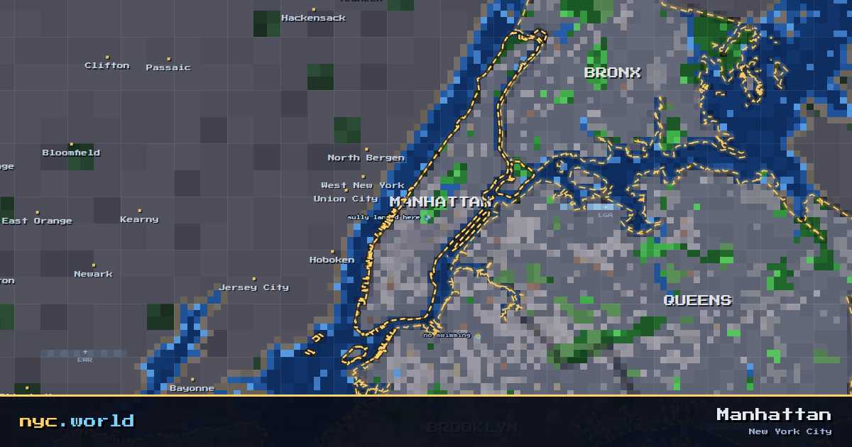 pixel-art map of Manhattan, New York City on nyc.world