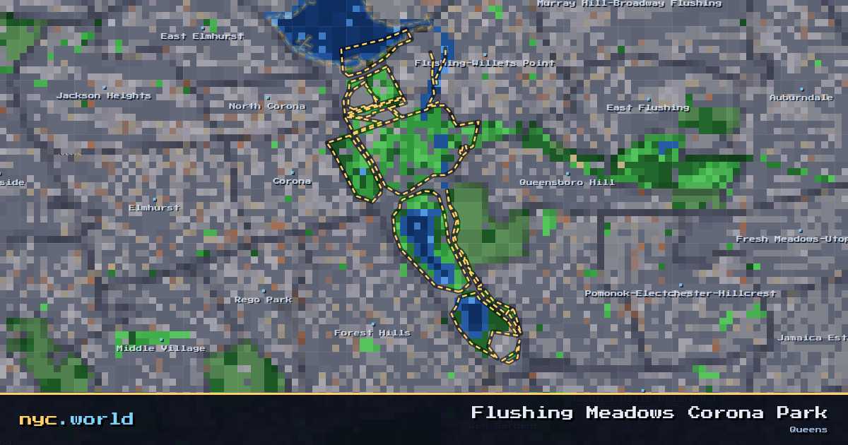 pixel-art map of Flushing Meadows Corona Park, Queens on nyc.world