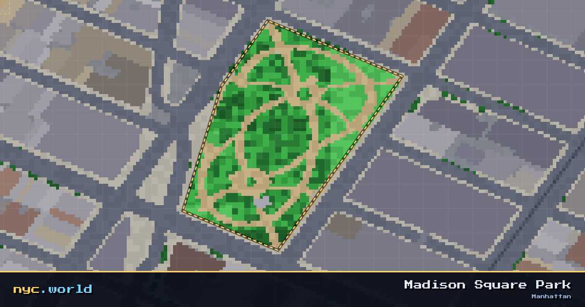 pixel-art map of Madison Square Park, Manhattan on nyc.world