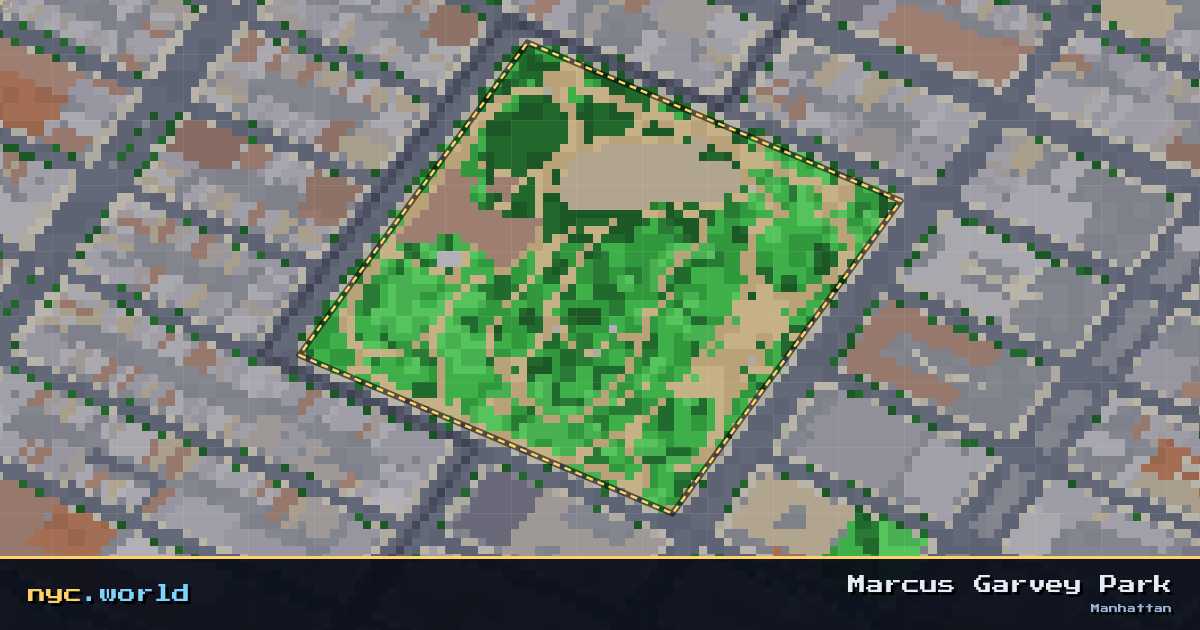 pixel-art map of Marcus Garvey Park, Manhattan on nyc.world