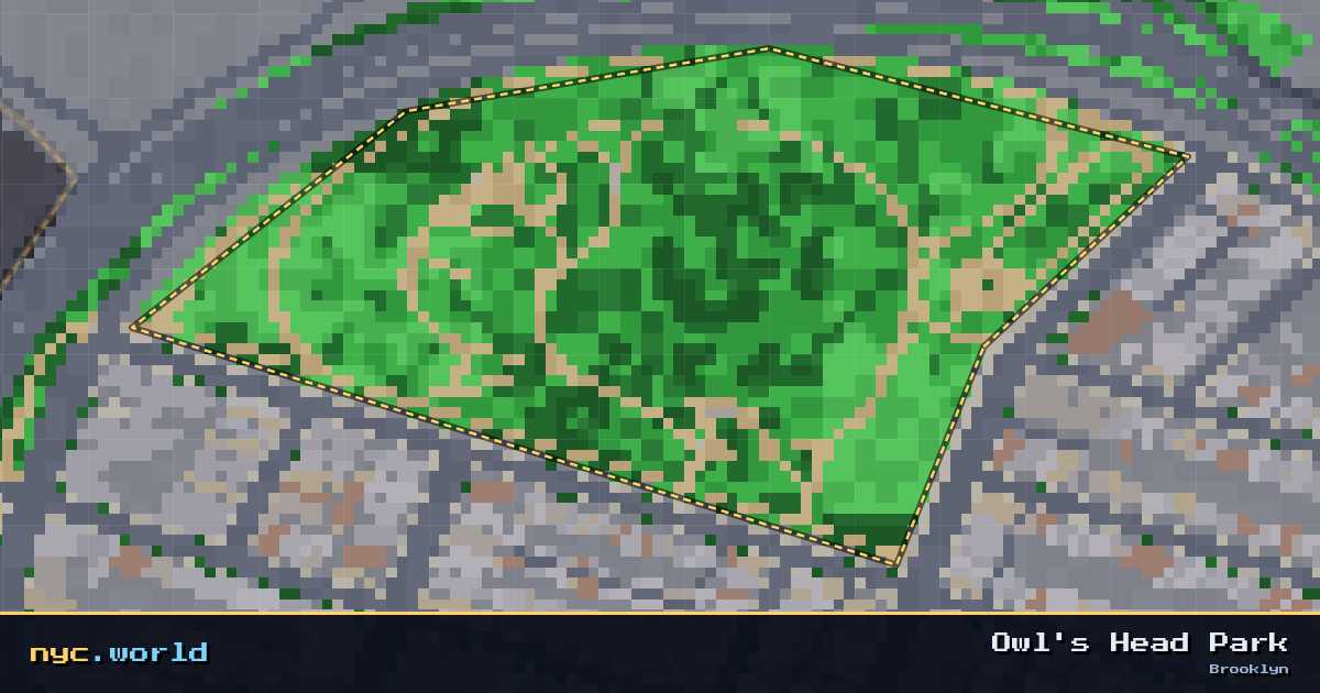 pixel-art map of Owl's Head Park, Brooklyn on nyc.world