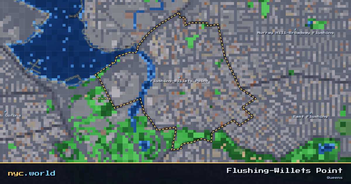 pixel-art map of Flushing-Willets Point, Queens on nyc.world
